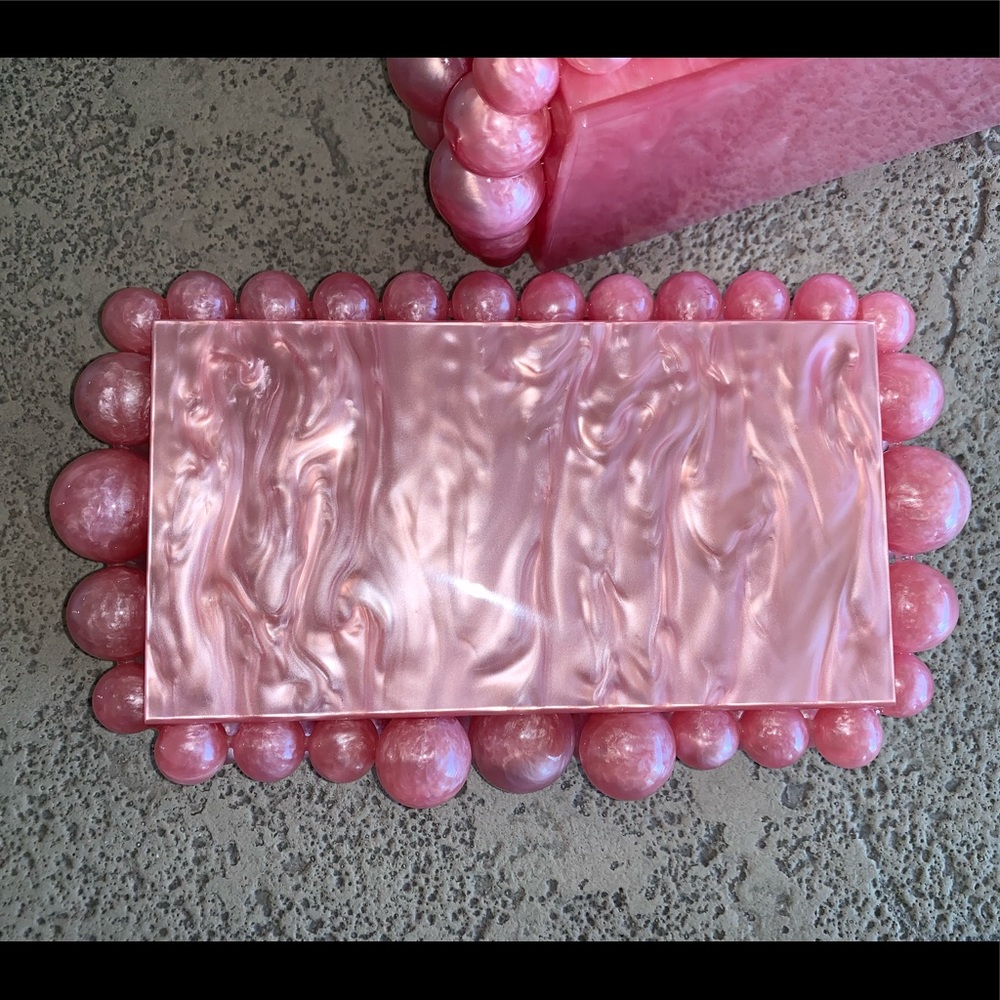 Pink Mother of Pearl Eos Beaded Acrylic Box Clutch Bag